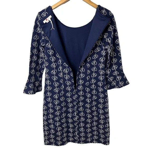 Boden Climbing Ivy Newlyn Dress Navy Blue Size 6 Jacquard Fluted Sleeves JQ232 - Picture 6 of 10